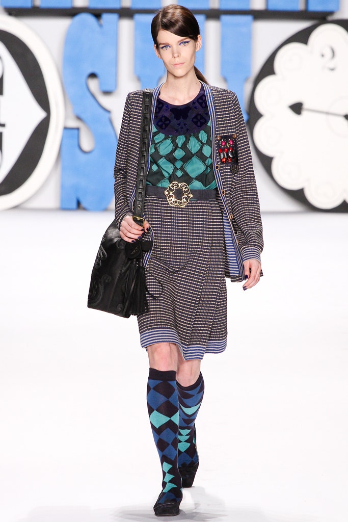blue and green checked dress with blazer