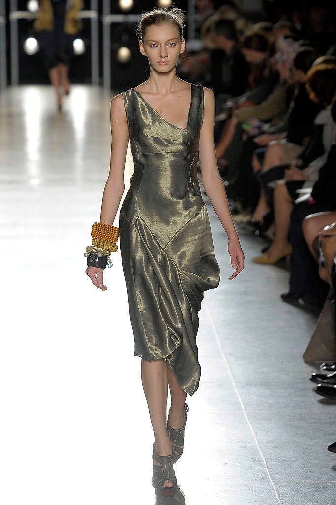 fitted green silk midi dress