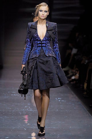 blue silk fitted blazer with black mini skirt