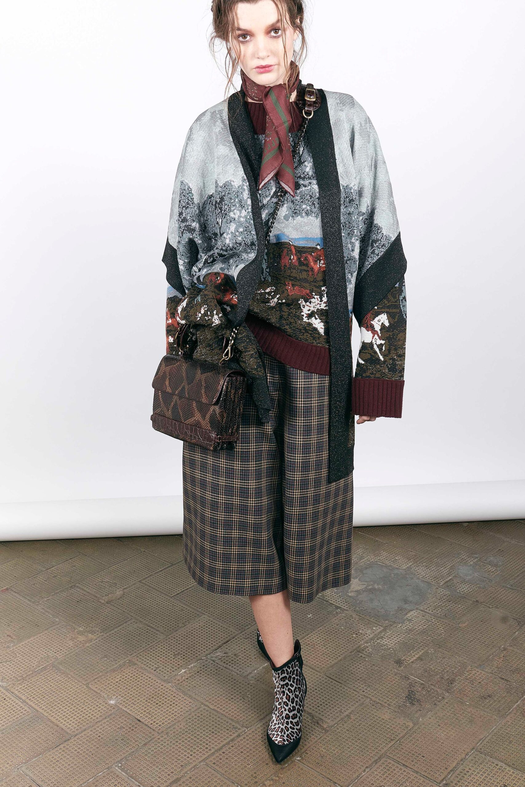 relaxed wool coat with checked shorts