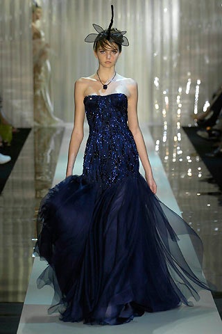 blue silk strapless gown