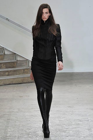 black fitted blouse and pencil skirt