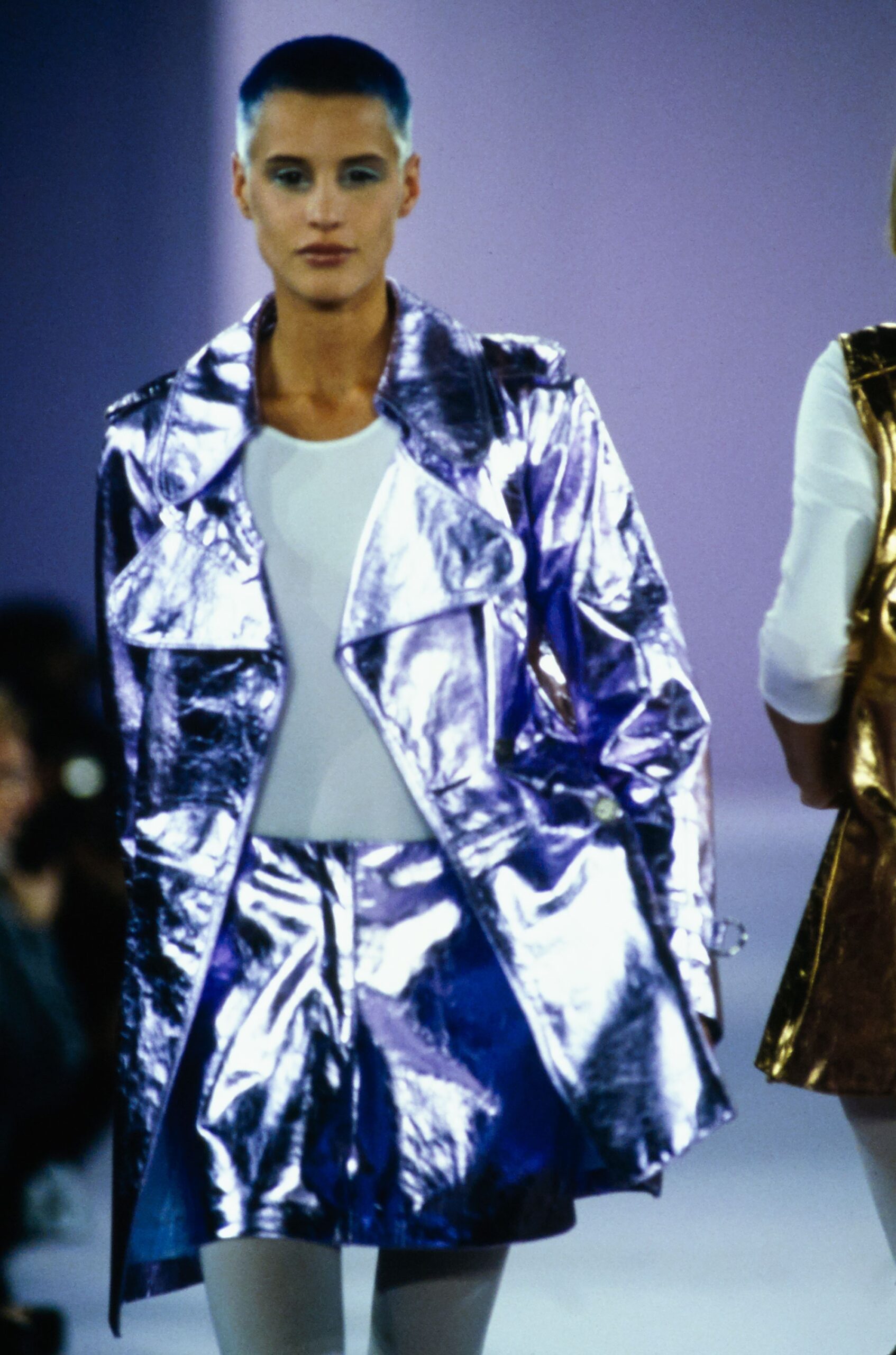 shiny purple vinyl coat and shorts
