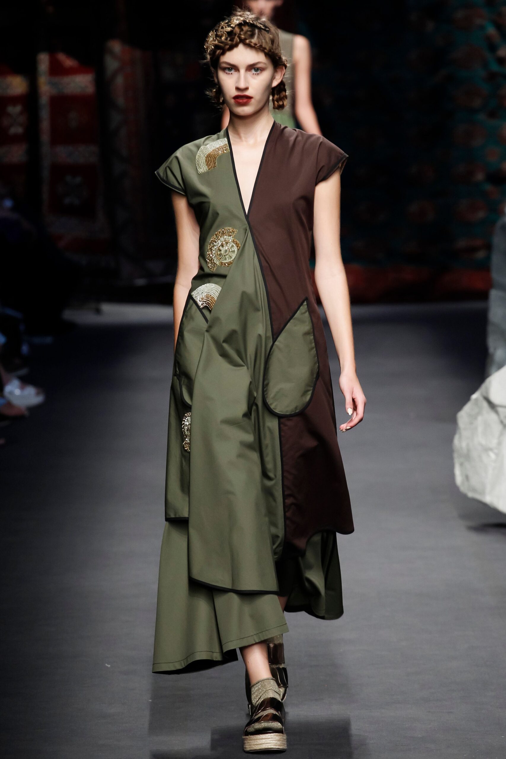 green and brown layered dress
