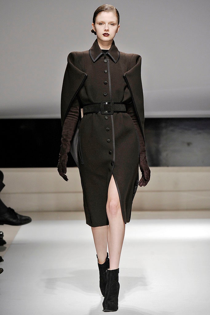 black fitted midi dress with gloves