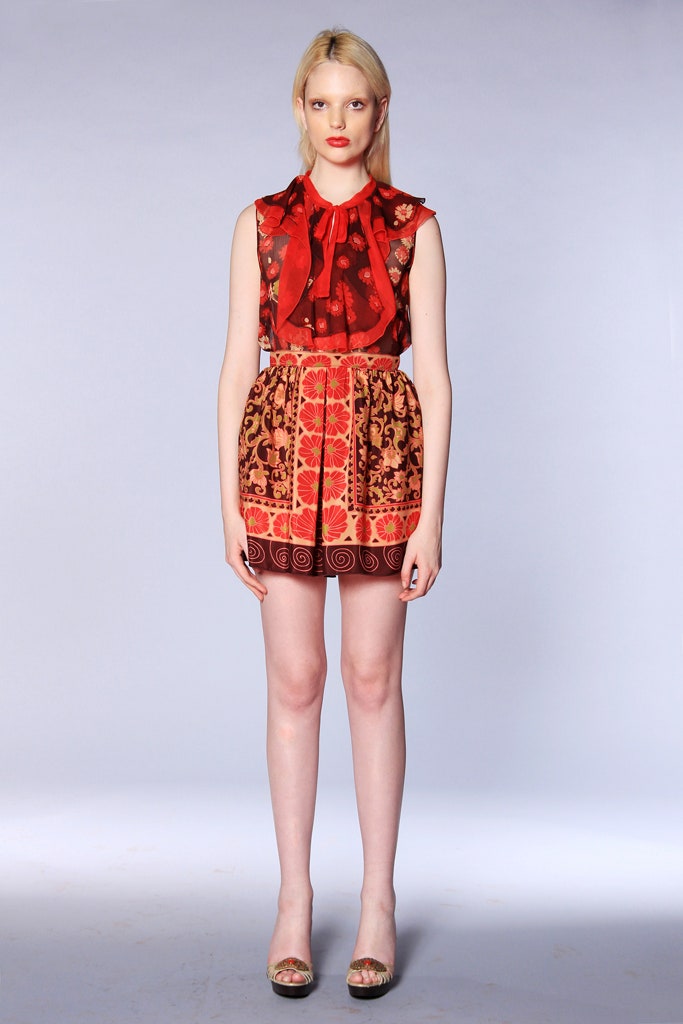multi silk fitted pleated mini skirt