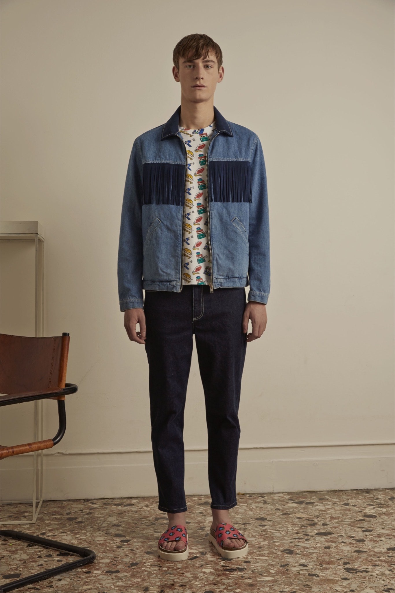 blue denim jacket with fringes