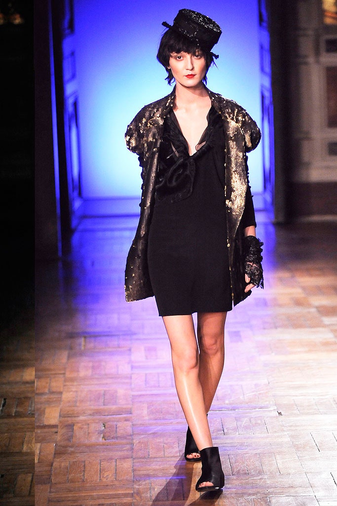 black silk fitted dress with embroidered jacket