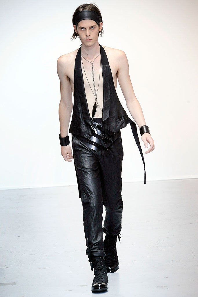 black leather sleeveless v-neck fitted draped vest