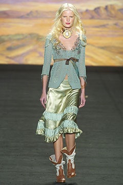 blue silk blouse green satin skirt