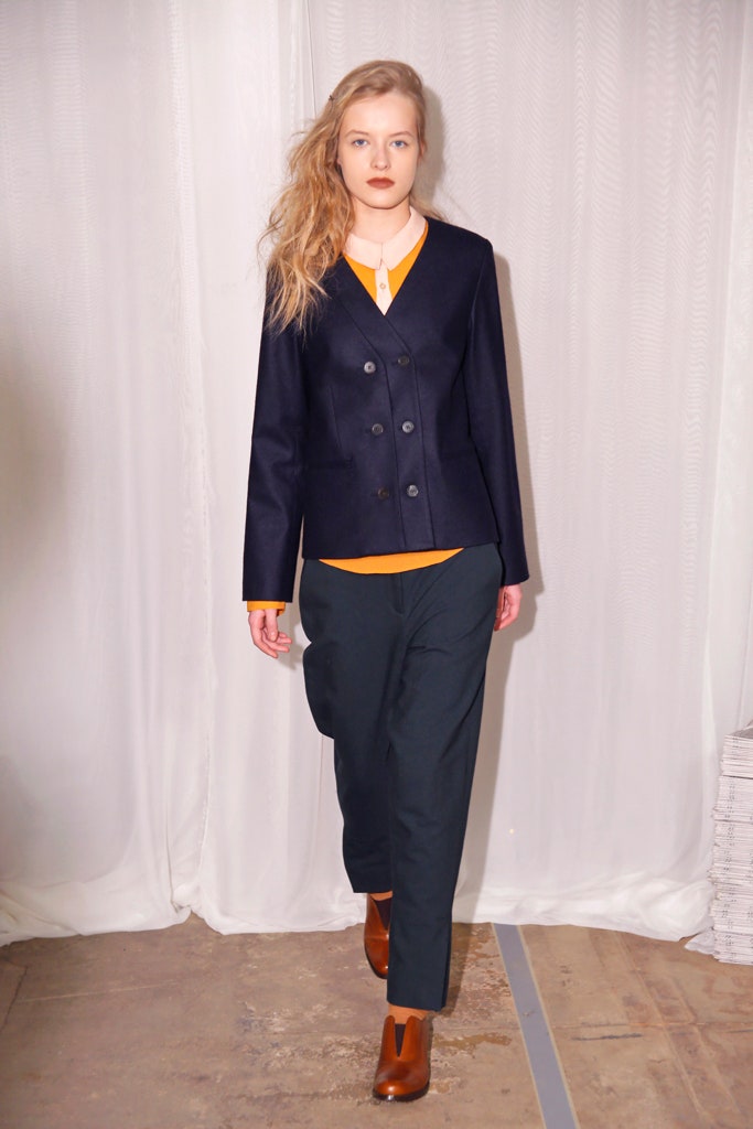 navy blazer with yellow shirt