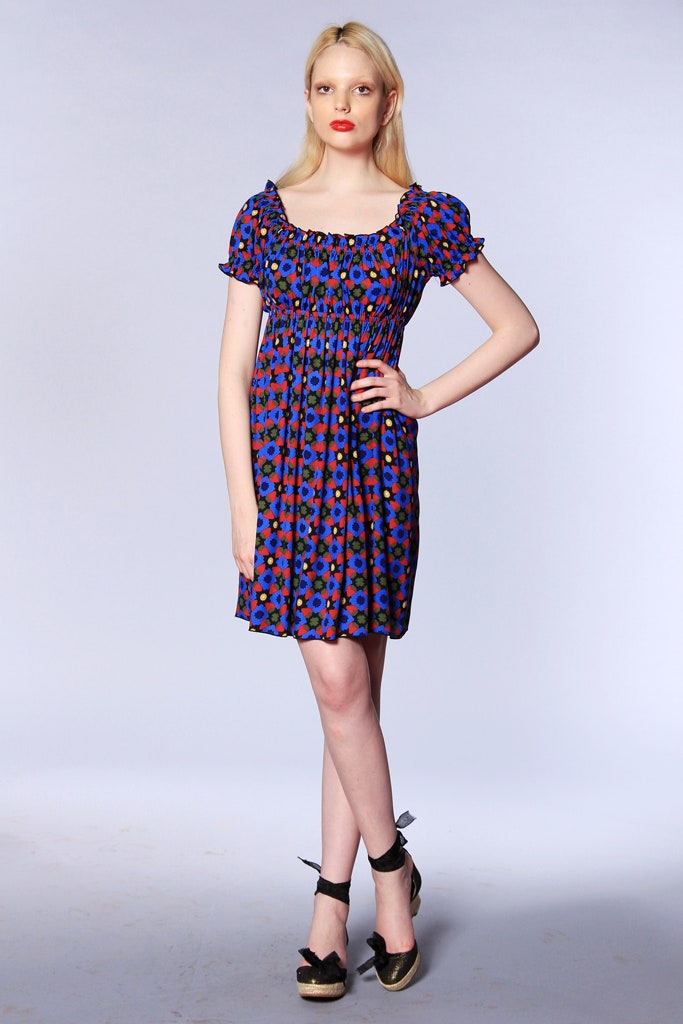 blue and red floral short dress