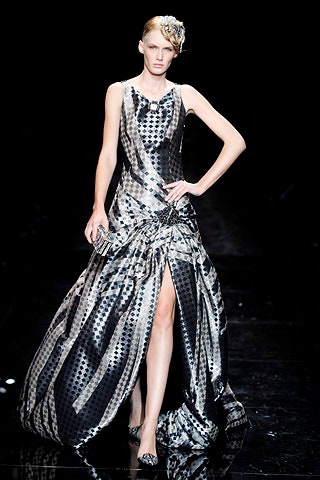 black and white pleated gown