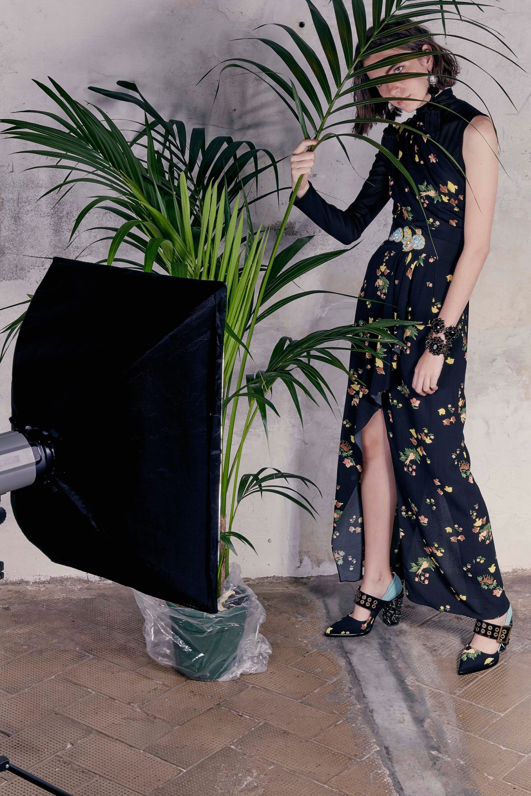 black floral midi dress