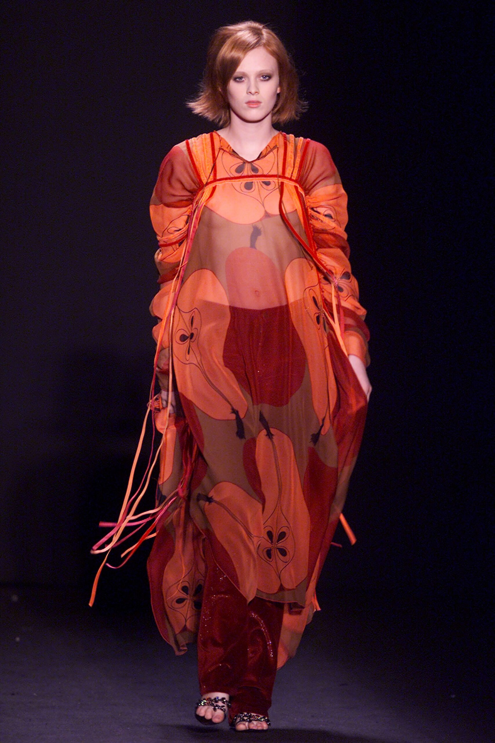 flowing orange printed maxi dress