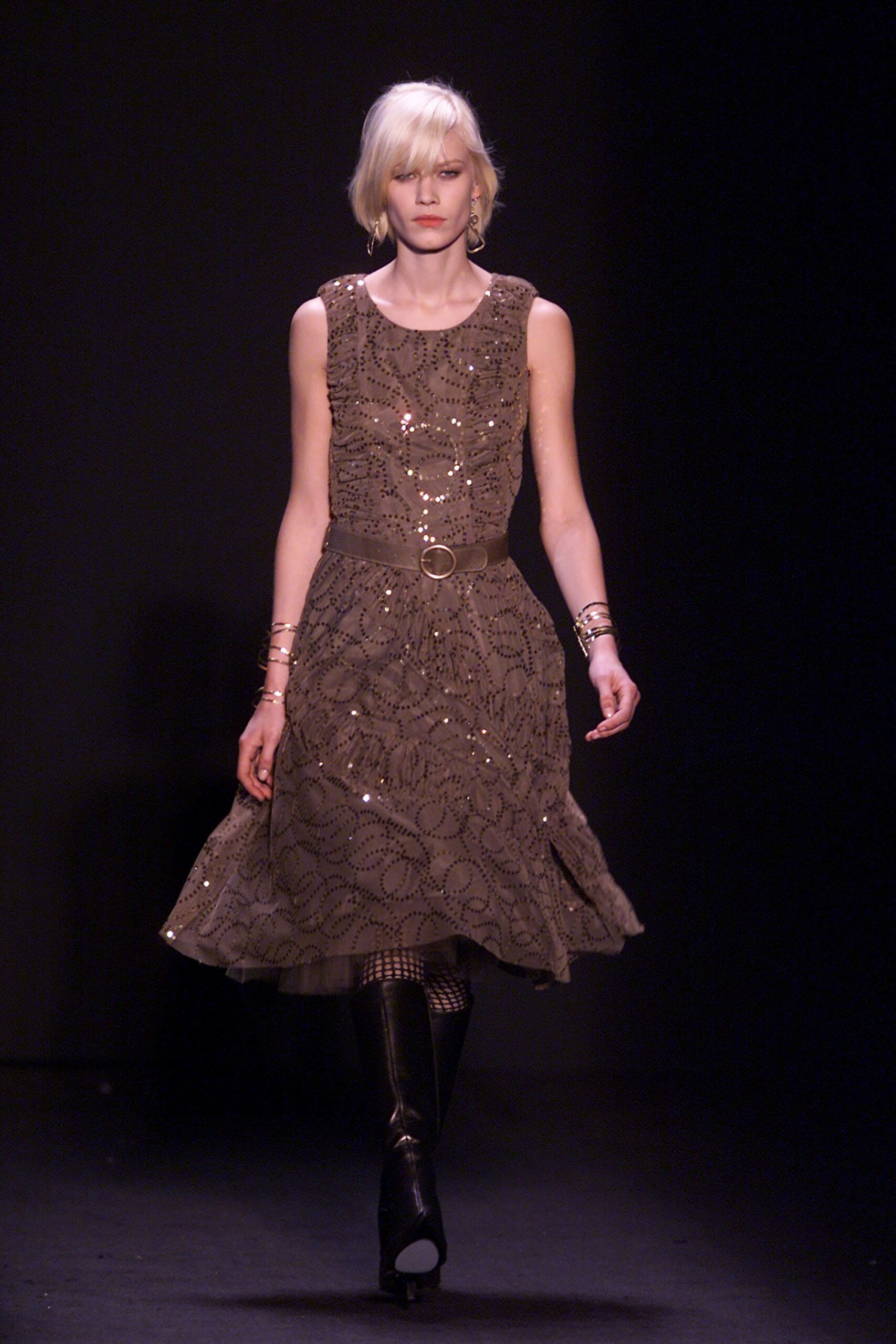 brown embroidered midi dress