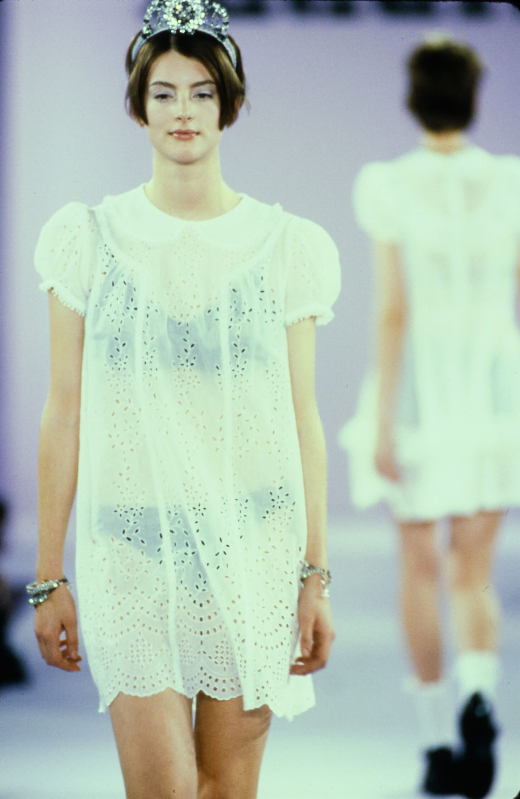 white embroidered sleeveless dress