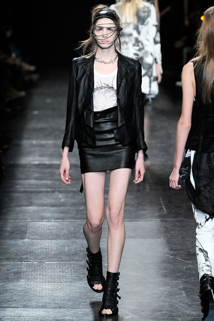 black leather jacket and skirt