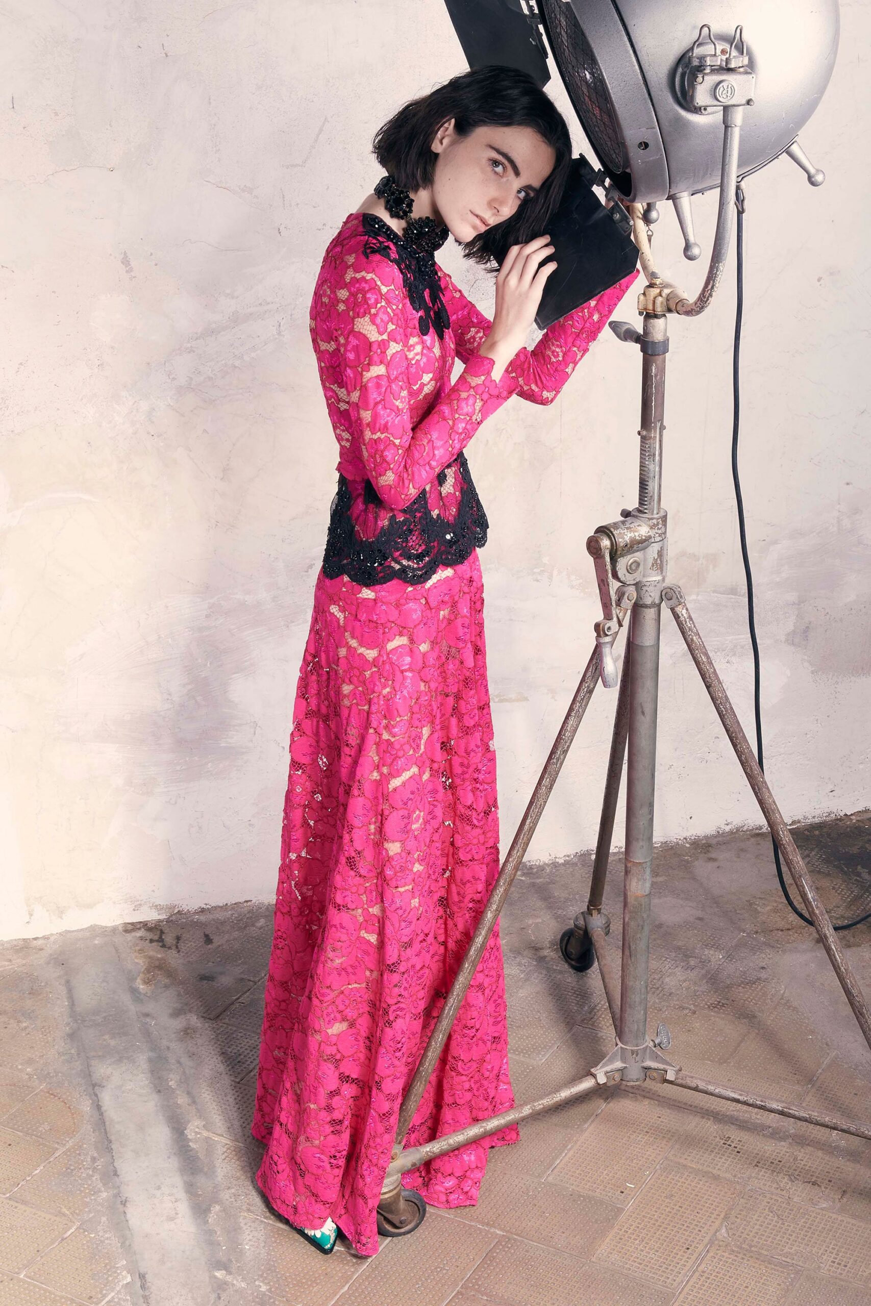 pink lace fitted maxi dress