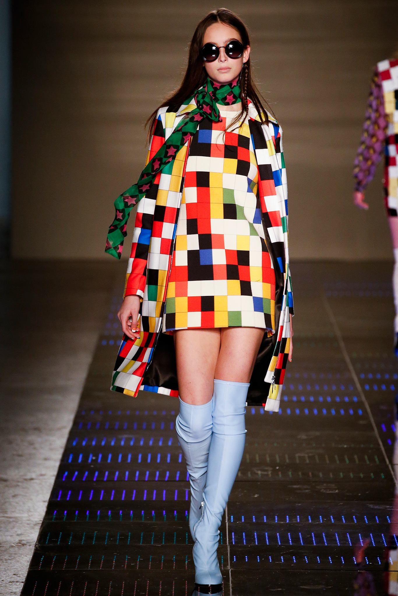 color-blocked mini dress with coat
