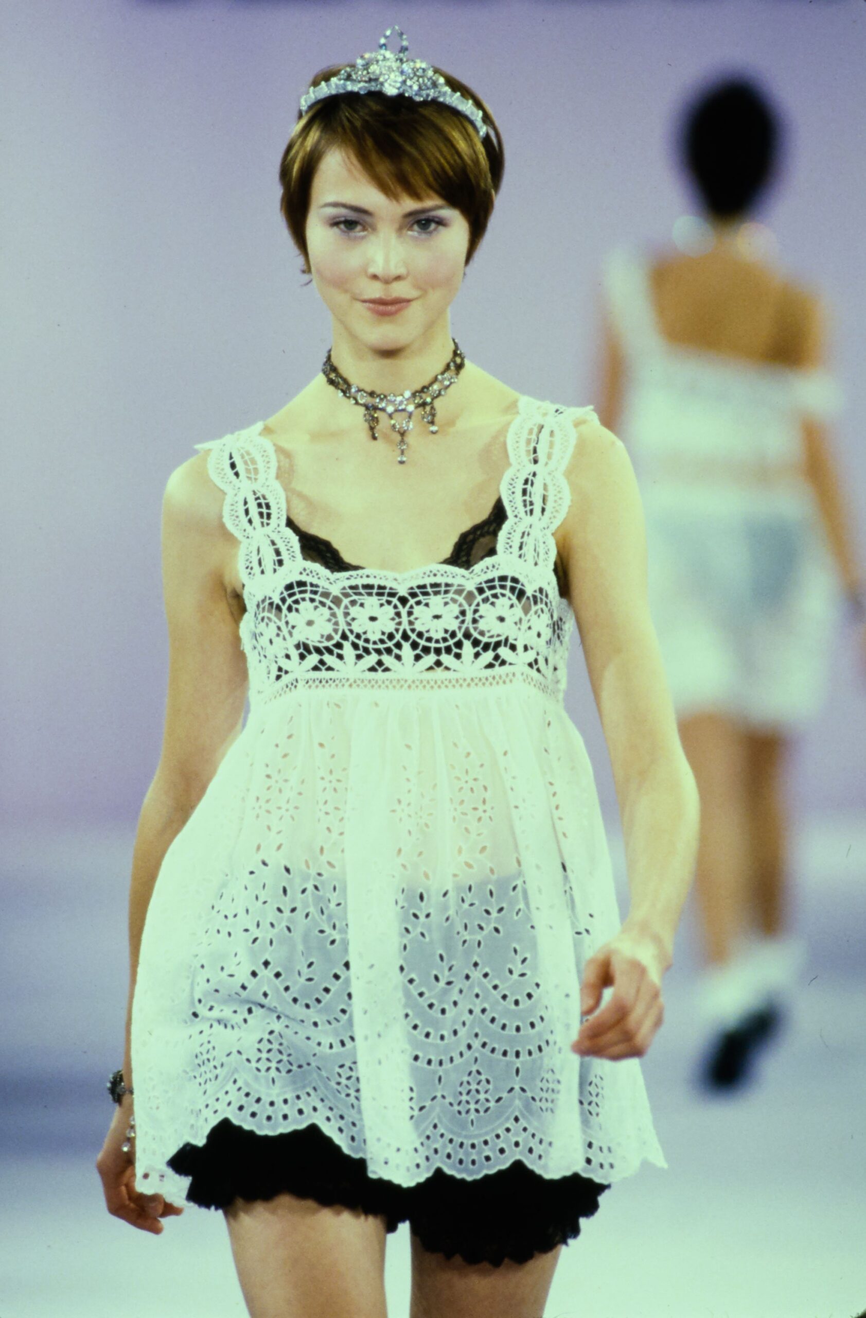 white embroidered dress with black skirt
