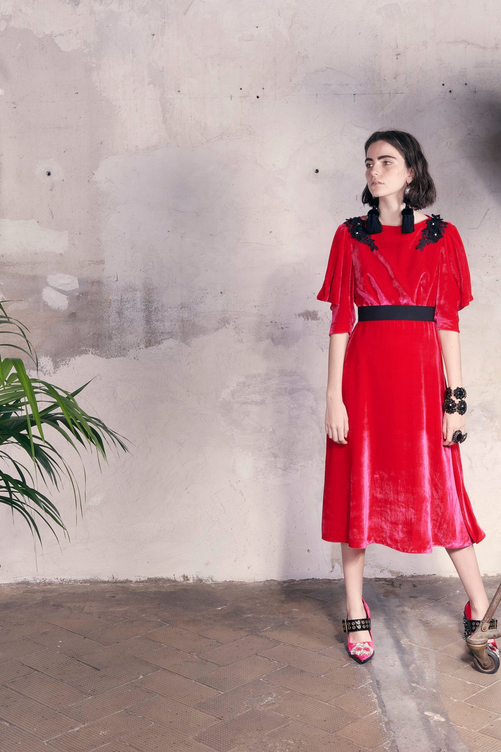 red velvet fitted dress