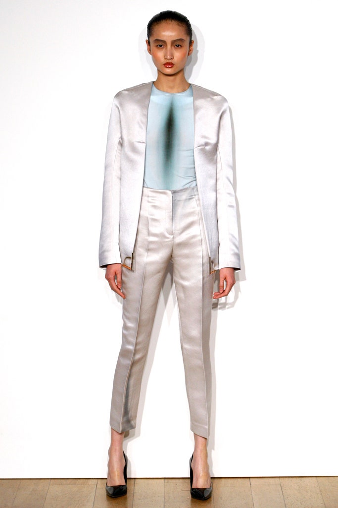 ivory satin open-front jacket