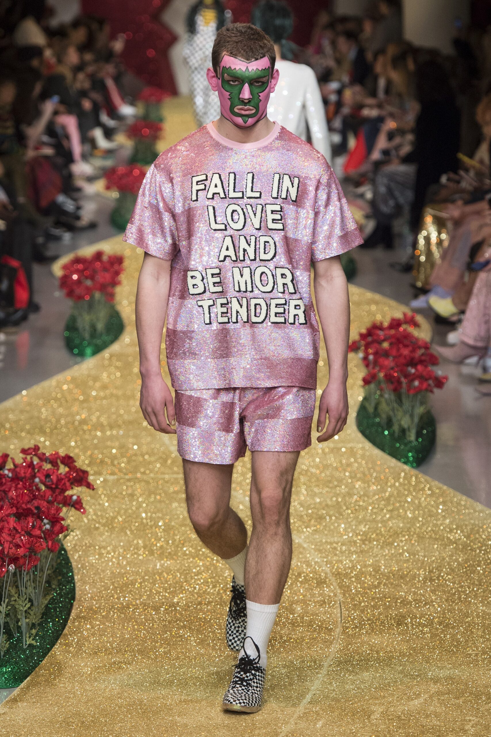 pink printed t-shirt and shorts
