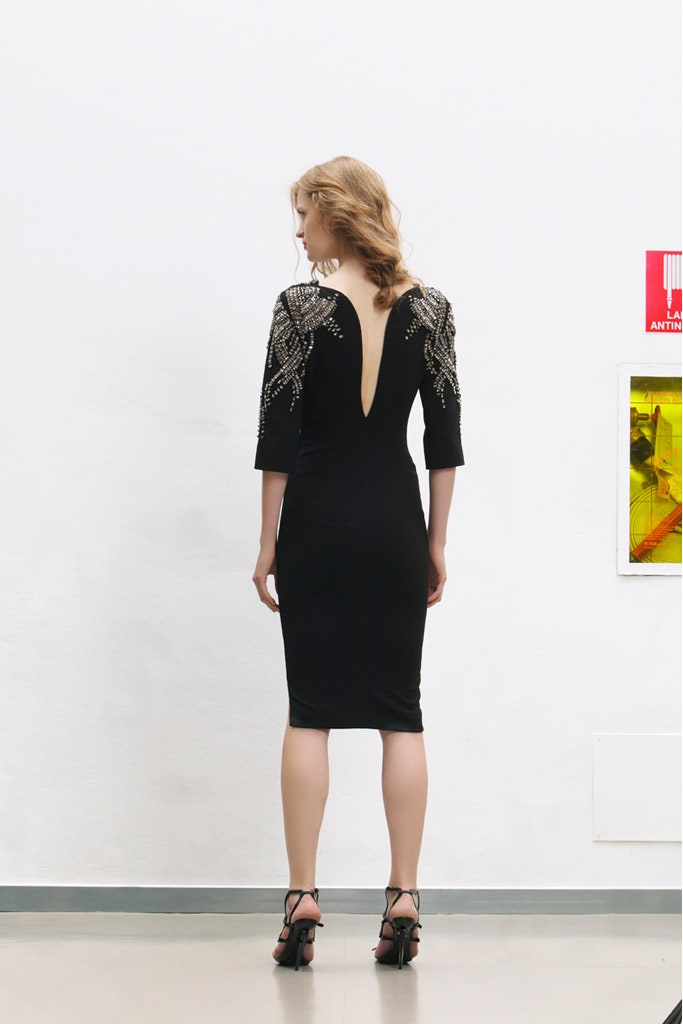 black silk fitted dress