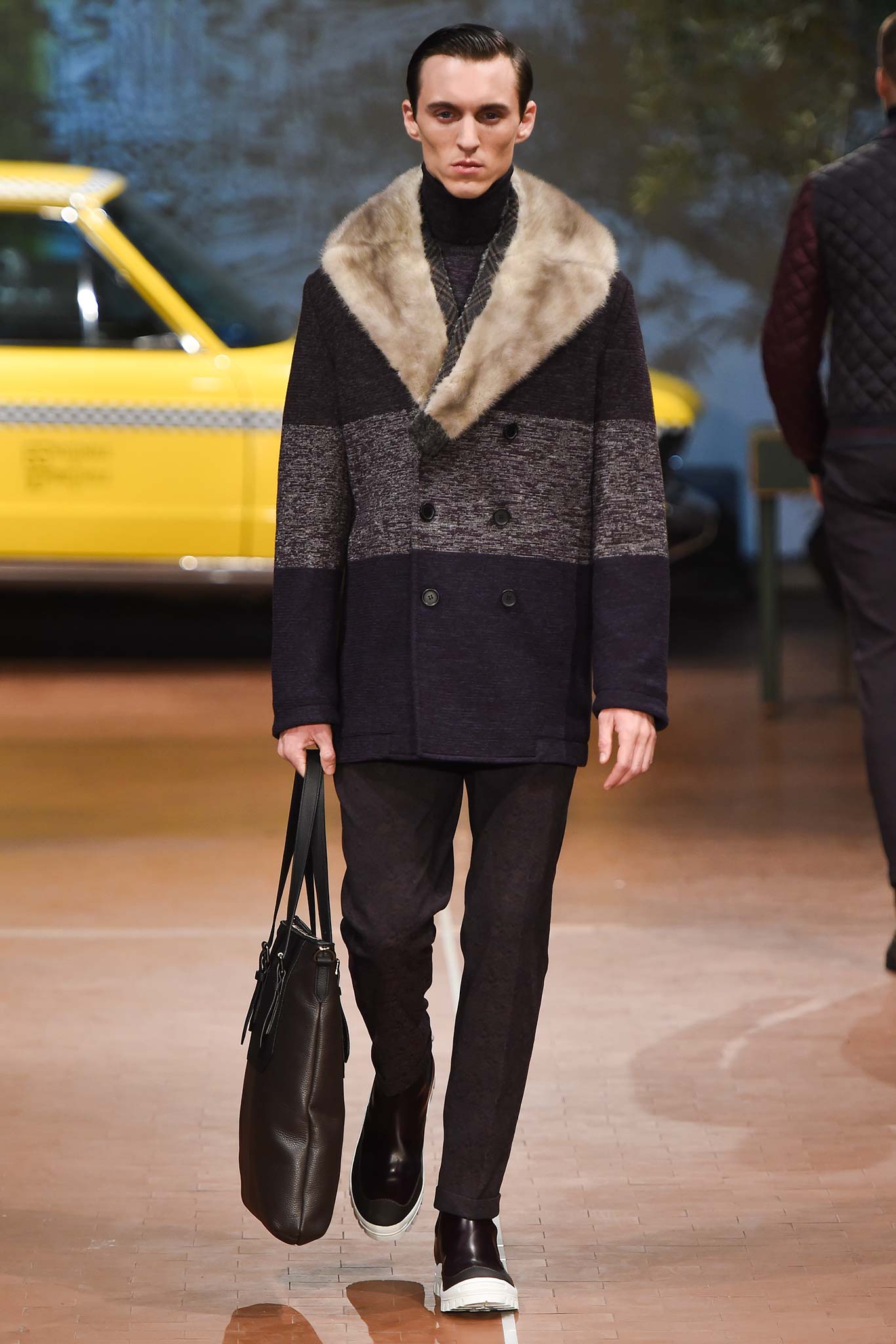 black and gray wool coat
