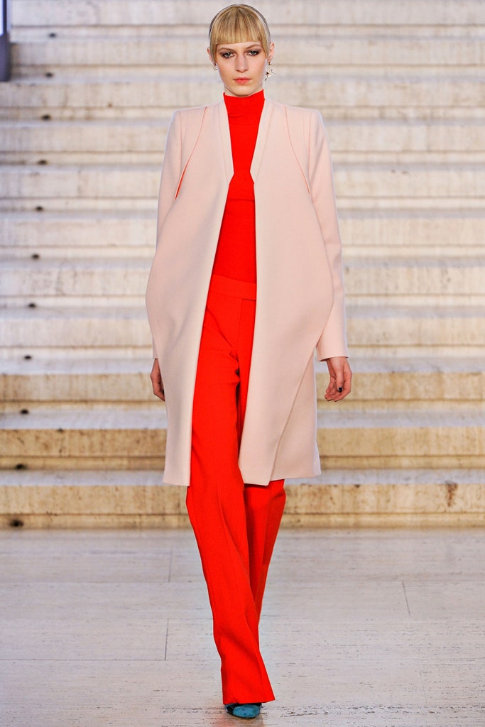 pink coat red top and pants