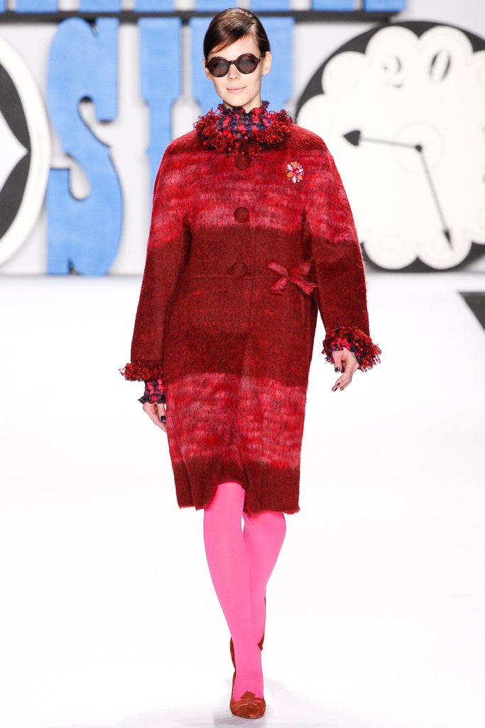 red wool coat with pink tights