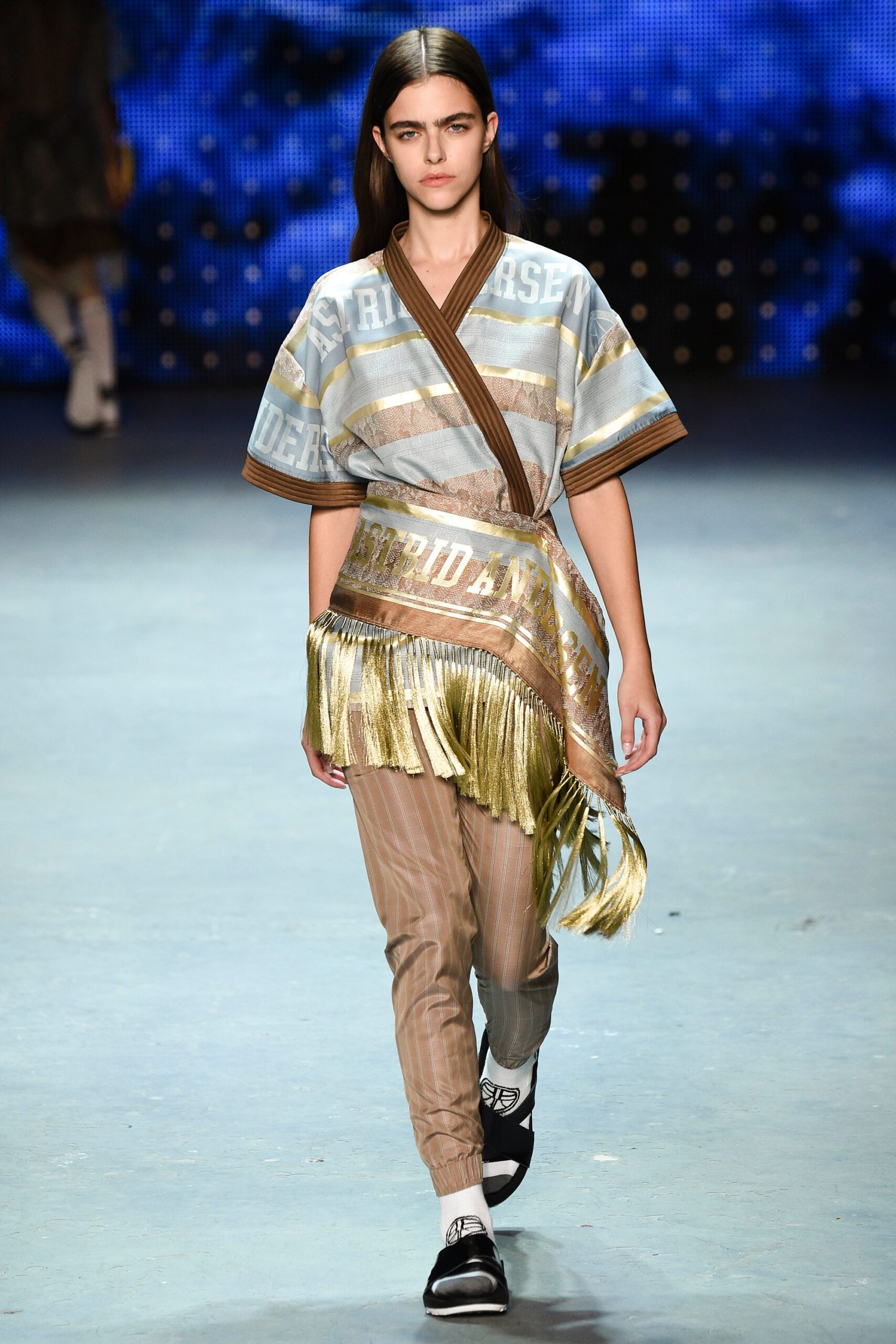 blue silk top with fringes