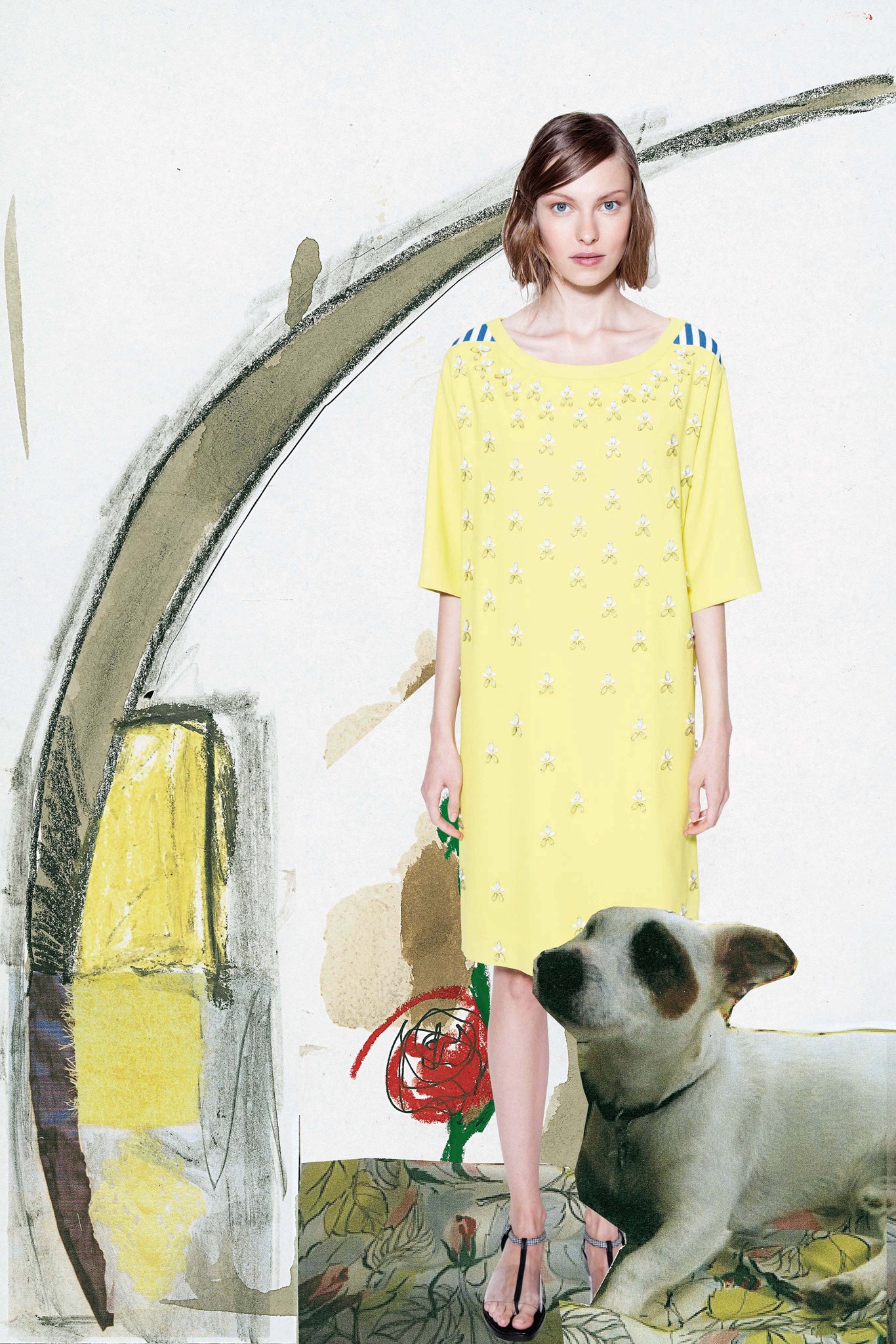 yellow relaxed embroidered dress