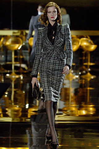 black wool long-sleeve collared tailored checked pencil suit