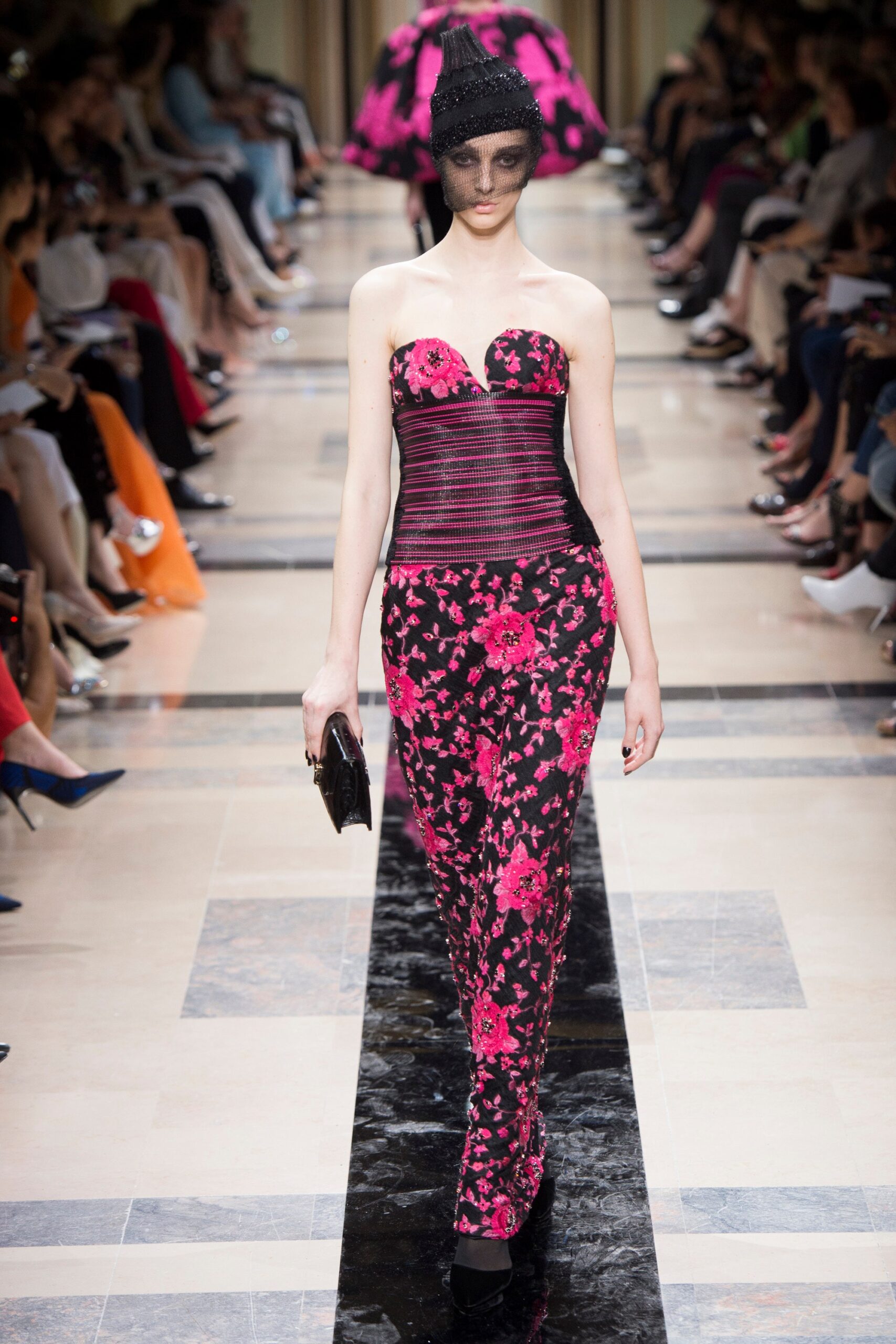 black and pink floral gown