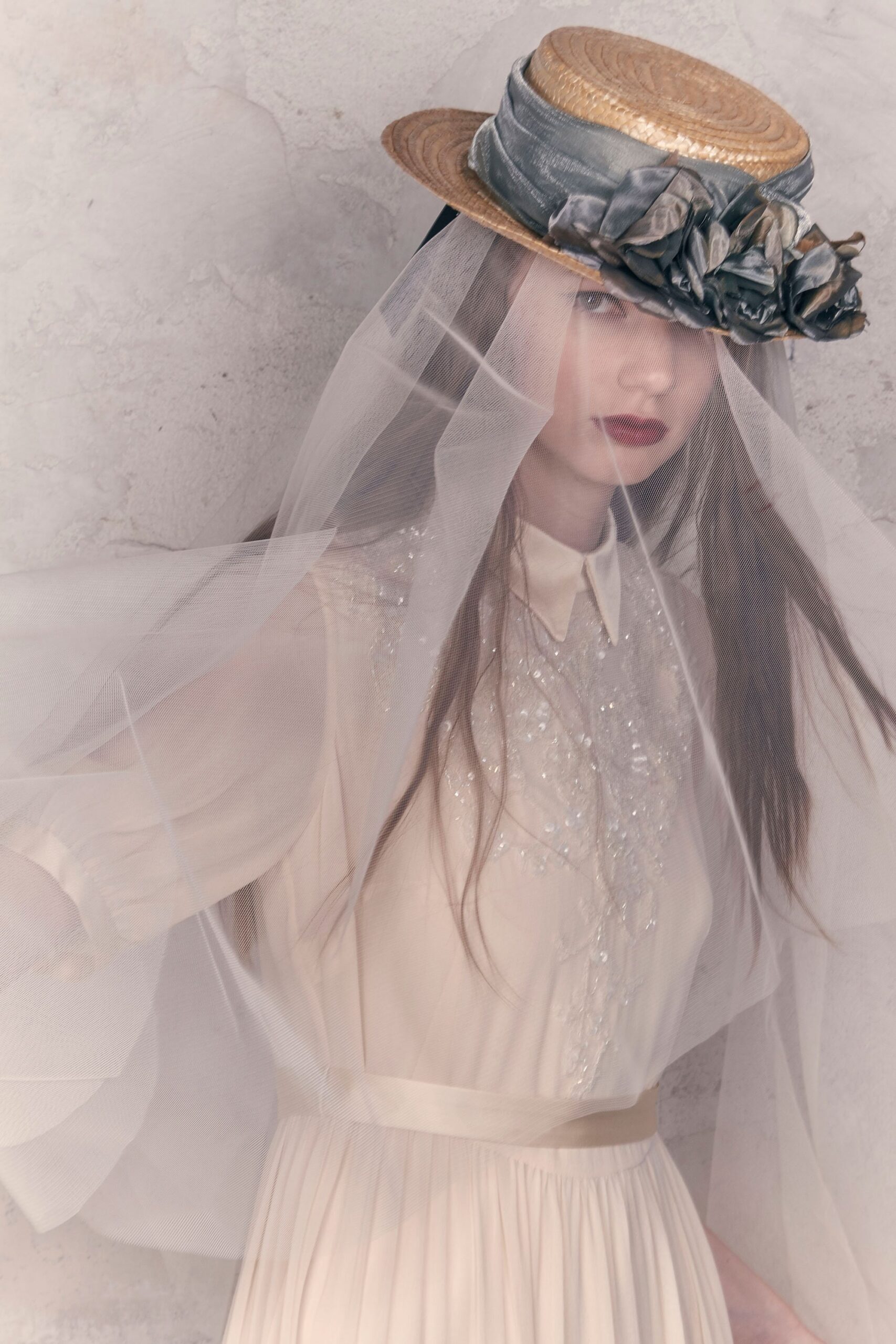 beige structured embellished hat