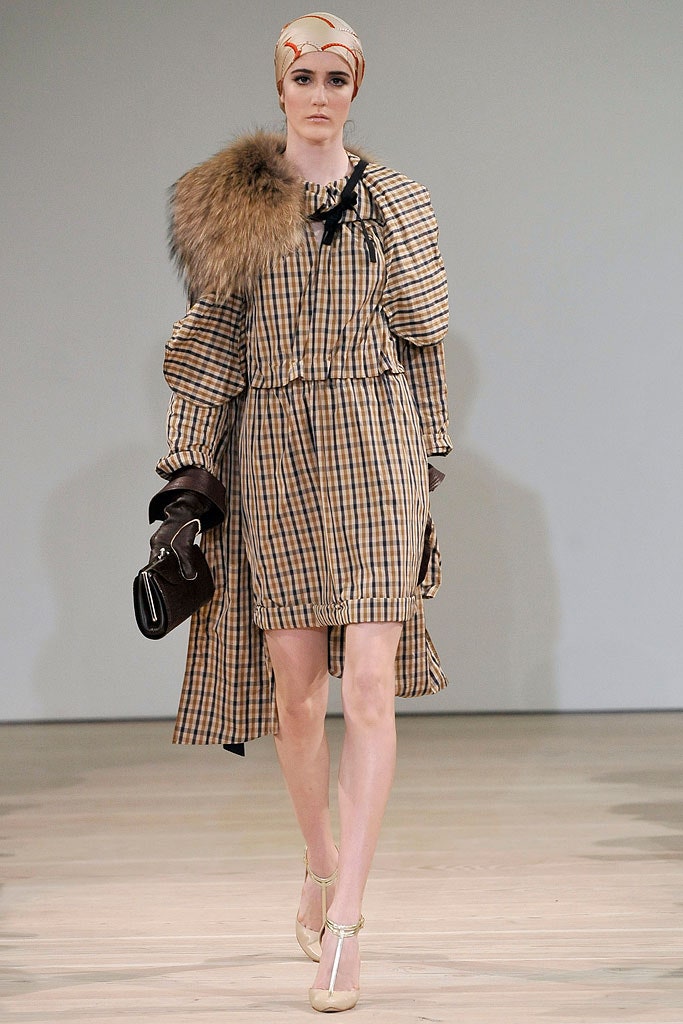 brown checked mini dress with coat