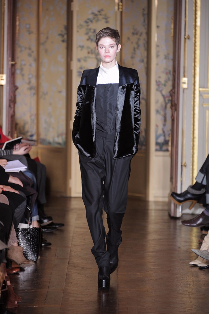 black silk blazer with white shirt
