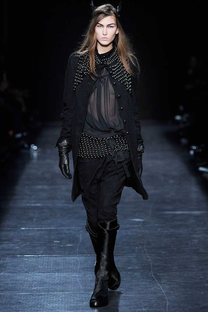 black leather coat and blouse