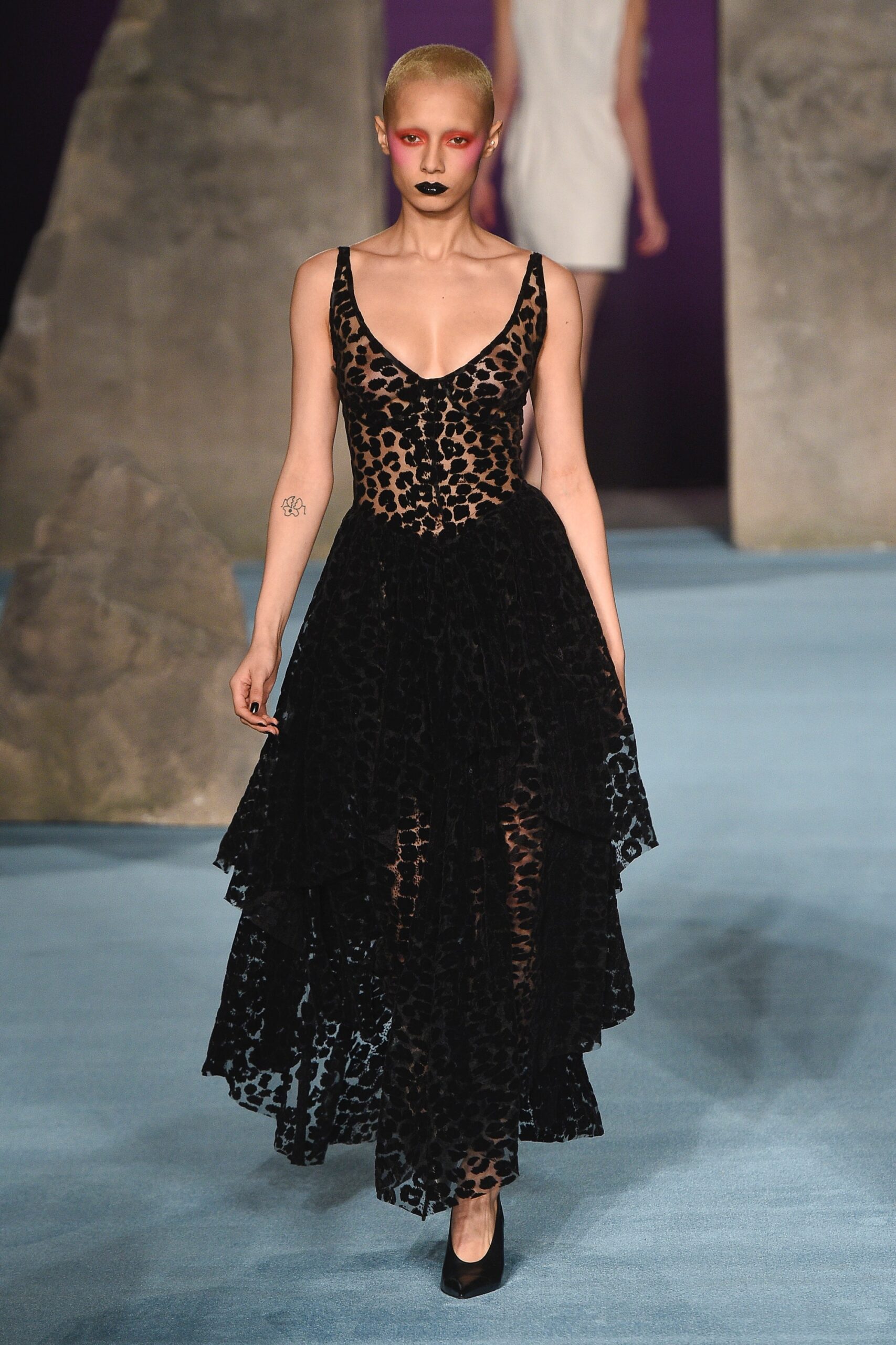 black sheer animal-print maxi dress