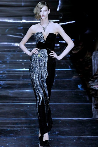 black silk strapless gown