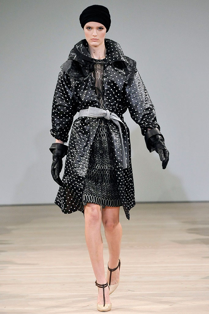 black and white polka-dot coat