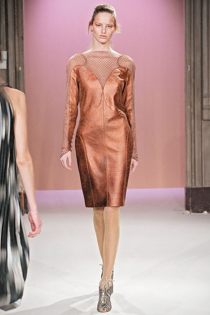 brown leather fitted dress
