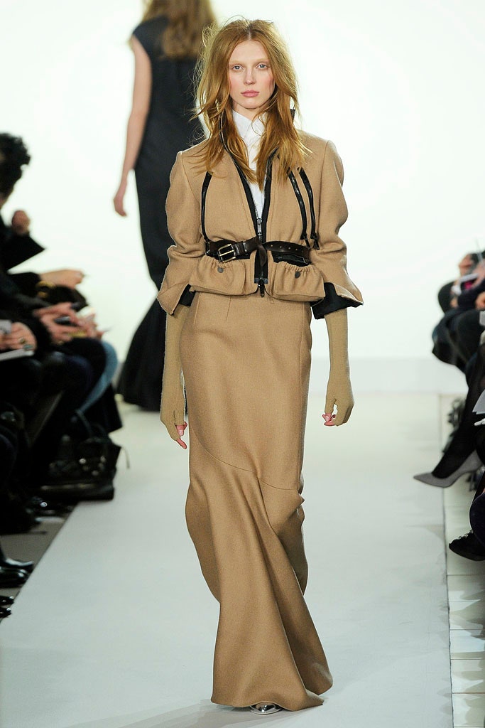 beige wool long-sleeve collared structured layered jacket
