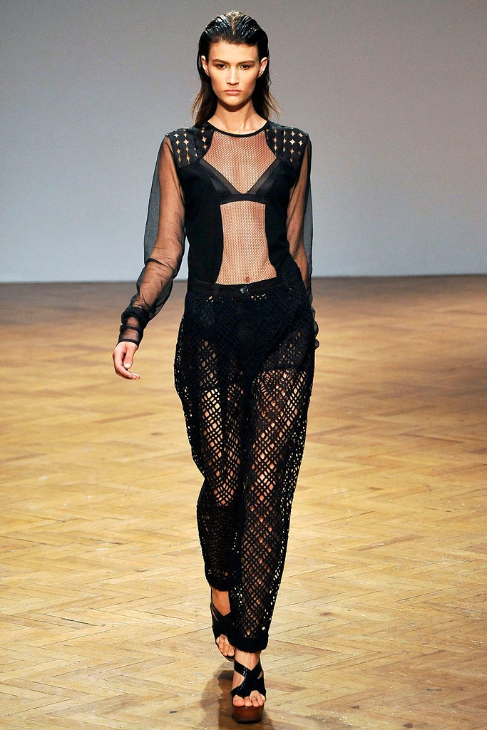 black mesh fitted top and pants