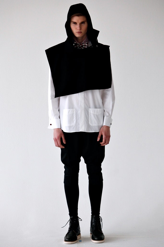 black hooded top with white shirt