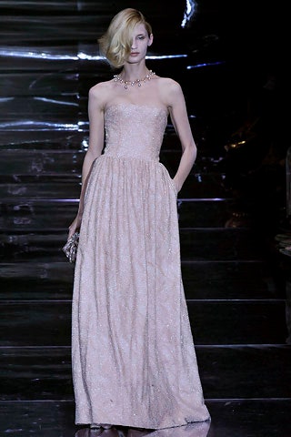 pink silk strapless gown