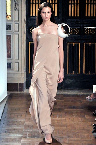 beige silk sleeveless gown