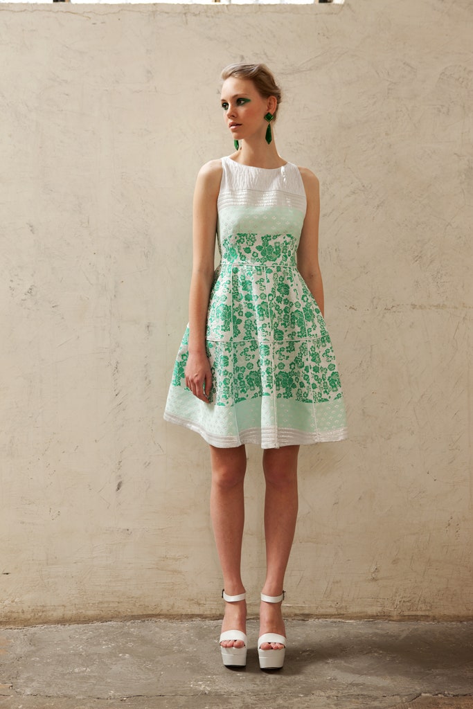 white and green printed mini dress